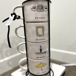 NEW! Rae Dunn By Magenta FRIENDS CENTRAL PERK Mug Stacker Coffee Tea Set VHTF 4